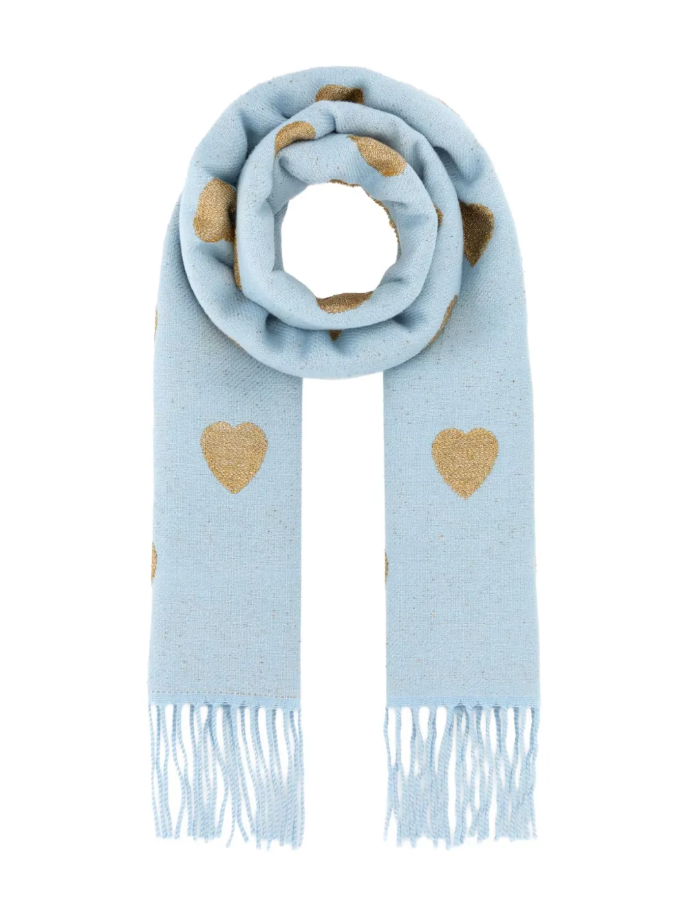 Valentino Heart Pattern Scarf Fringed Ends In Blue