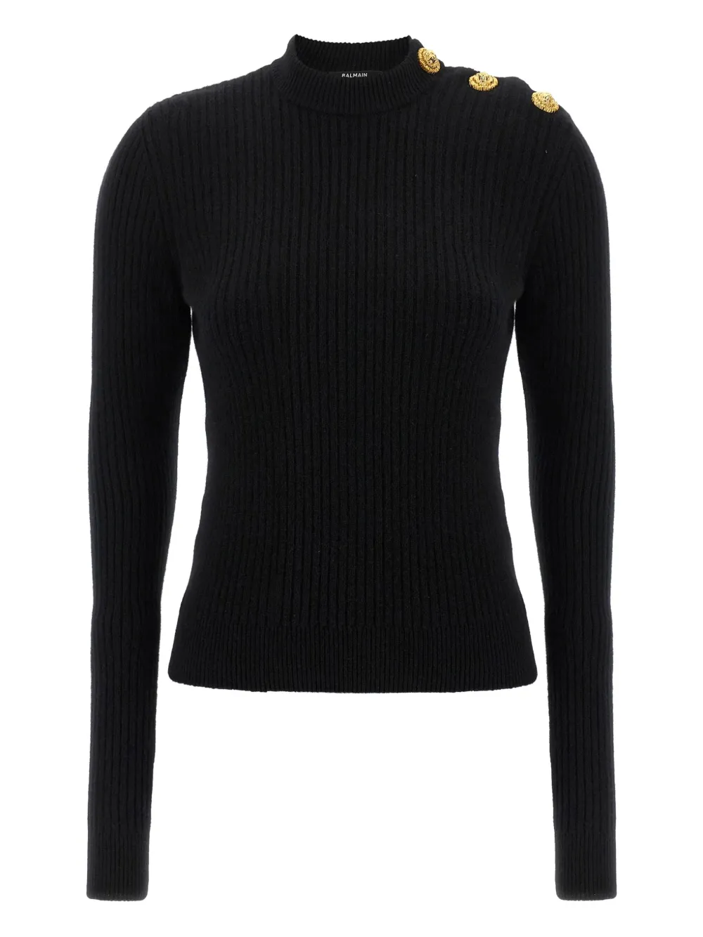 Balmain High Collar Ls Btn Gold In Black