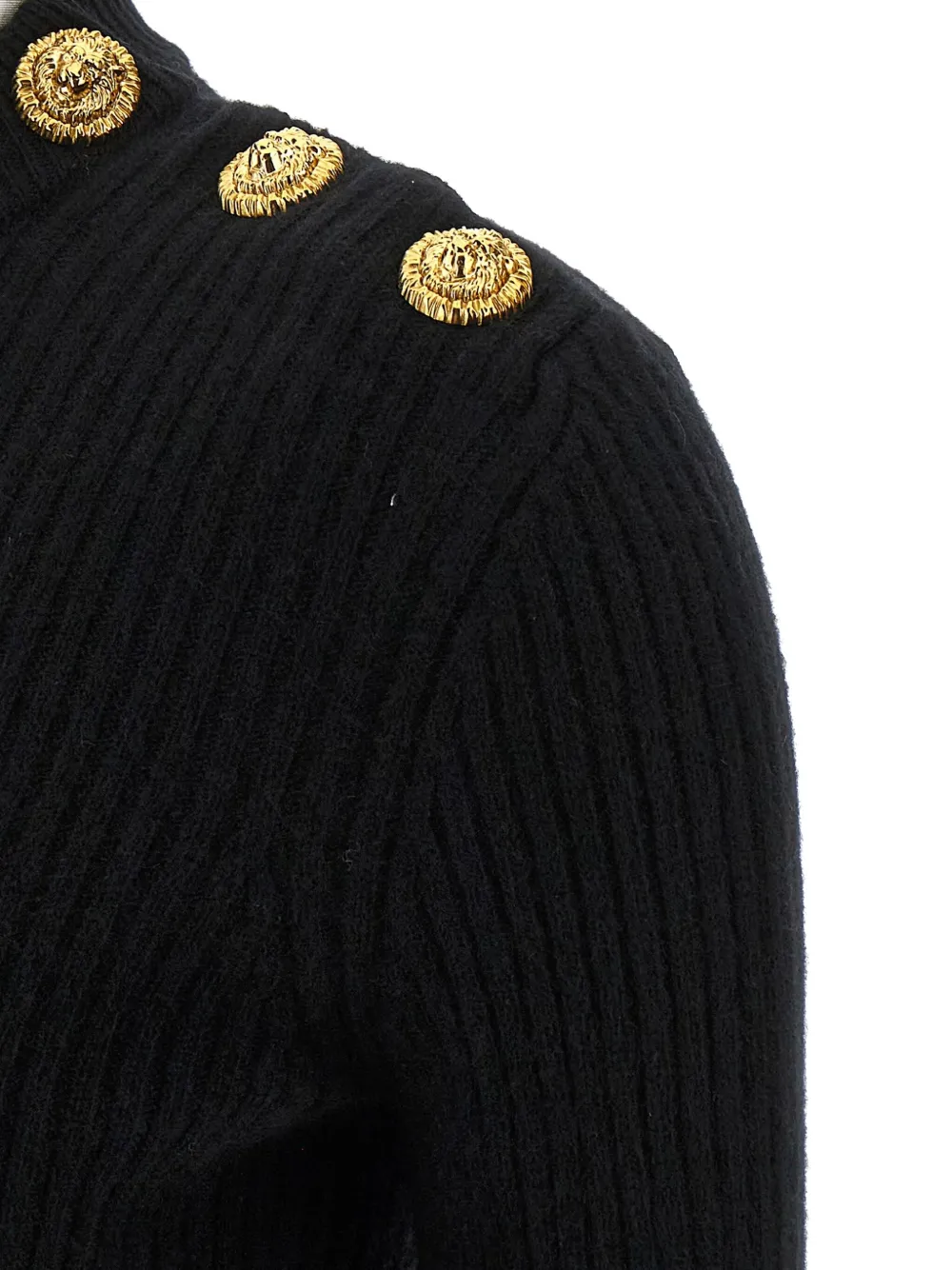 Balmain High Collar Ls Btn Gold In Black