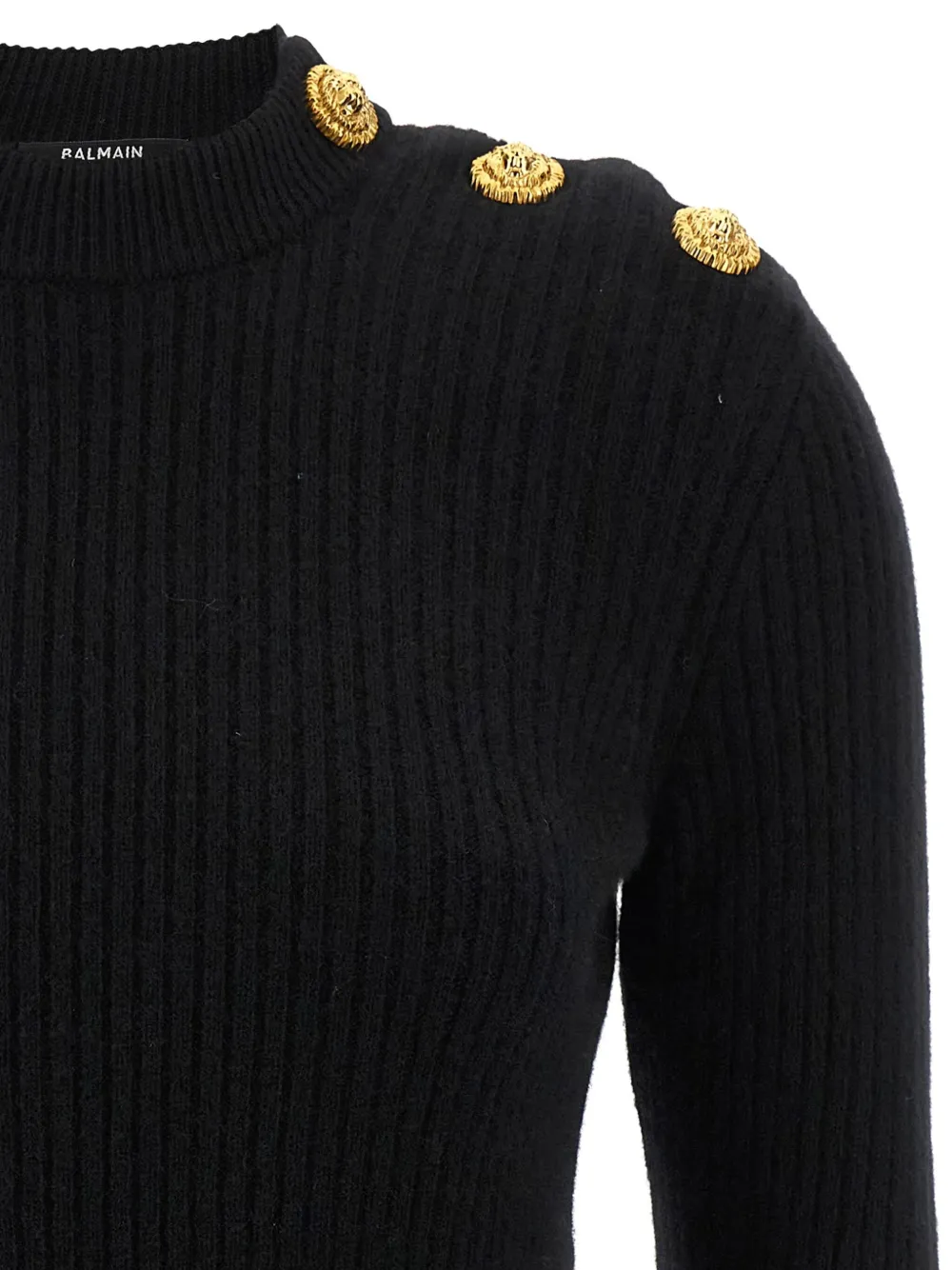 Balmain High Collar Ls Btn Gold In Black