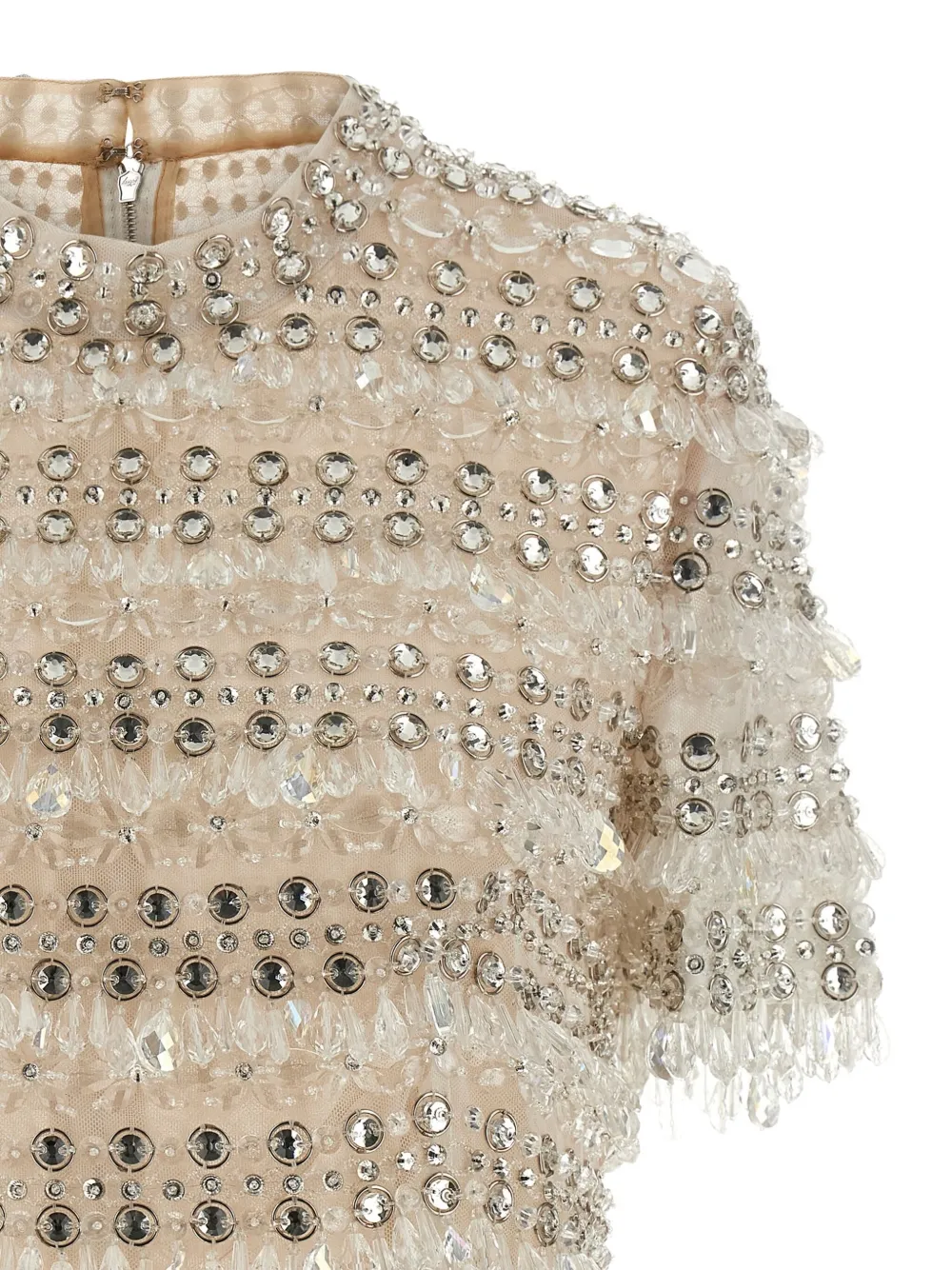 Carolina Herrera Crystal-embellished Short-sleeved Top In Neutral