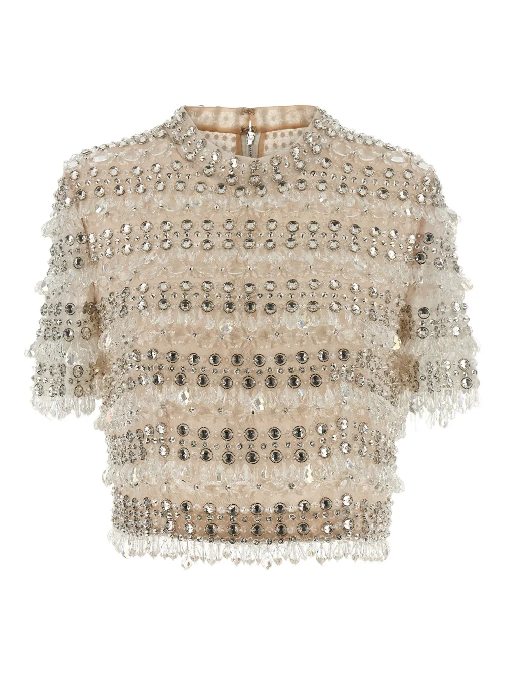 Carolina Herrera Crystal-embellished Short-sleeved Top In Neutral