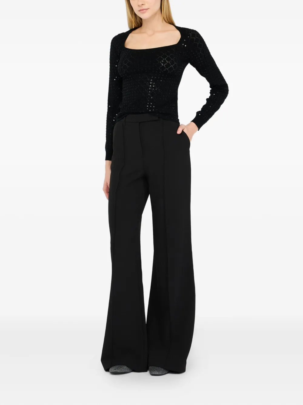 LIU JO sewn pleat flared trousers - Zwart