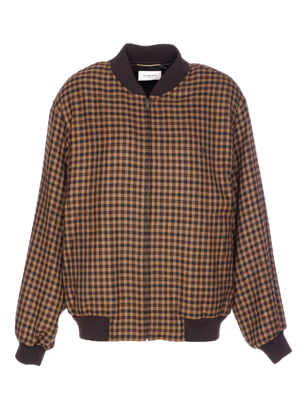 Saint Laurent check zip-up bomber jacket | Brown | Image 1