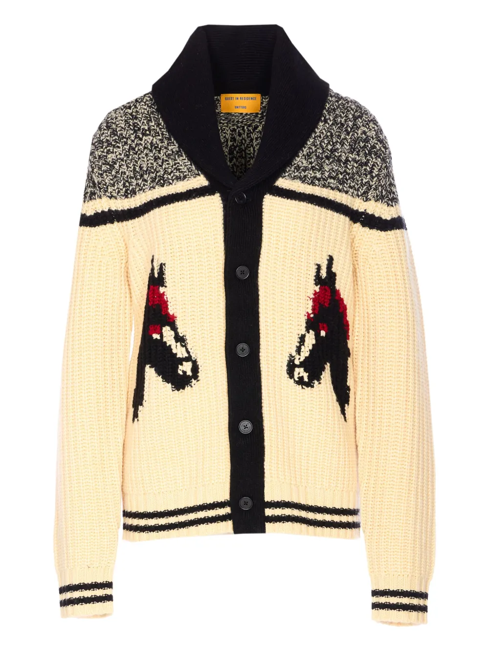 Guest In Residence Horse-intarsia Buttoned Cardigan In Neutral