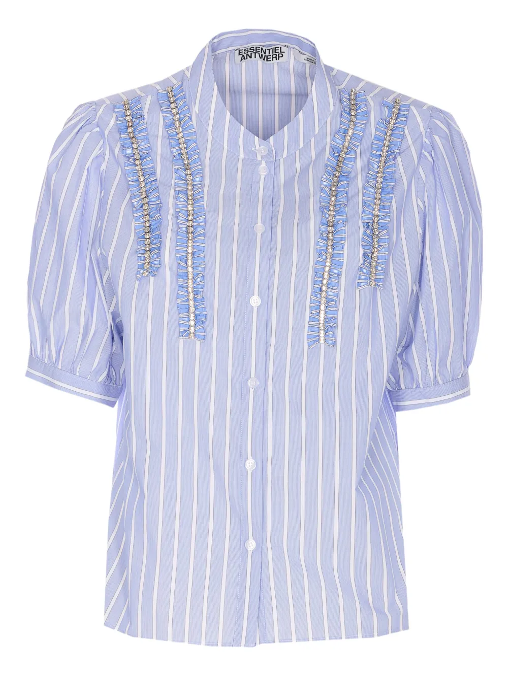 Essentiel Antwerp striped ruffled embellished top | Blue | Image 1