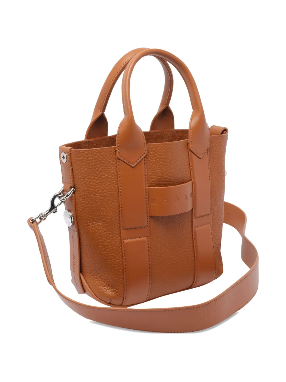 Hogan Script Leather Tote Bag In Brown