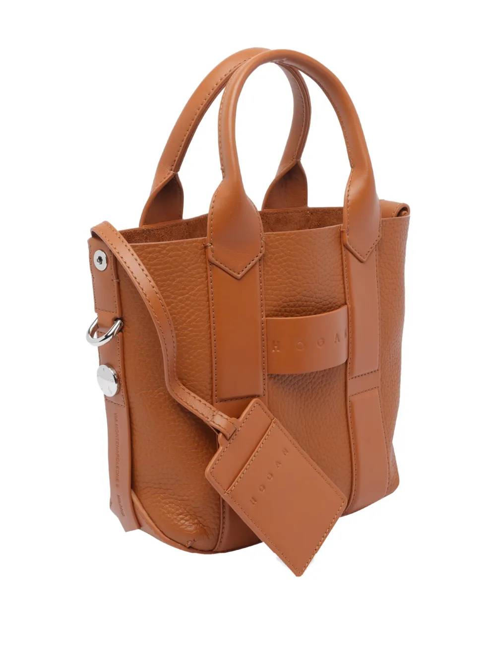 Hogan Script Leather Tote Bag In Brown