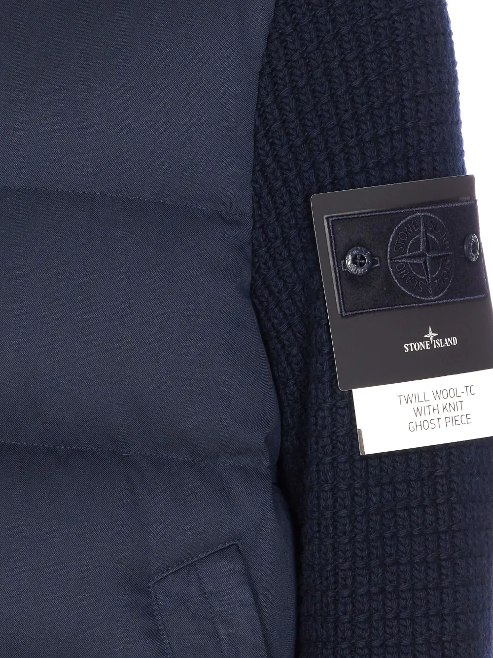 Stone Island Ghost Wool Down Jacket With Knitted Sleeves In Blue