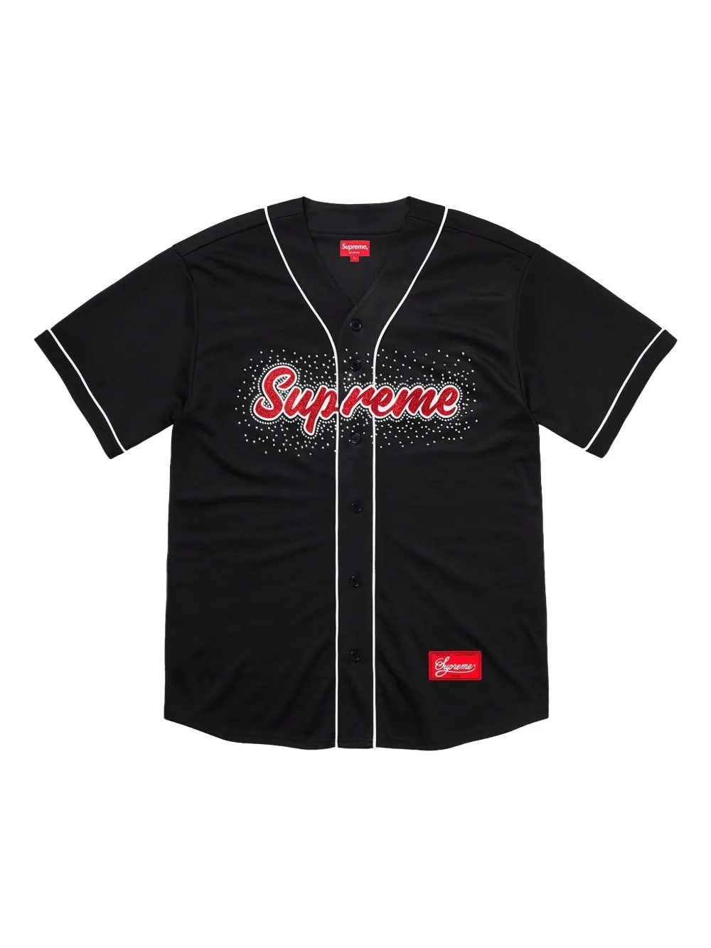 Supreme rhinestone-embellished baseball shirt | Black | Image 1