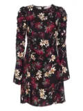 MAR DE MARGARITAS puff-sleeve floral print dress - Black