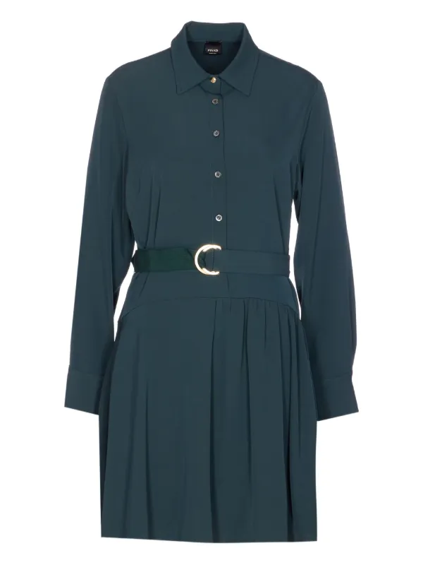 PINKO Belted Shirt Mini Dress | Green | FARFETCH