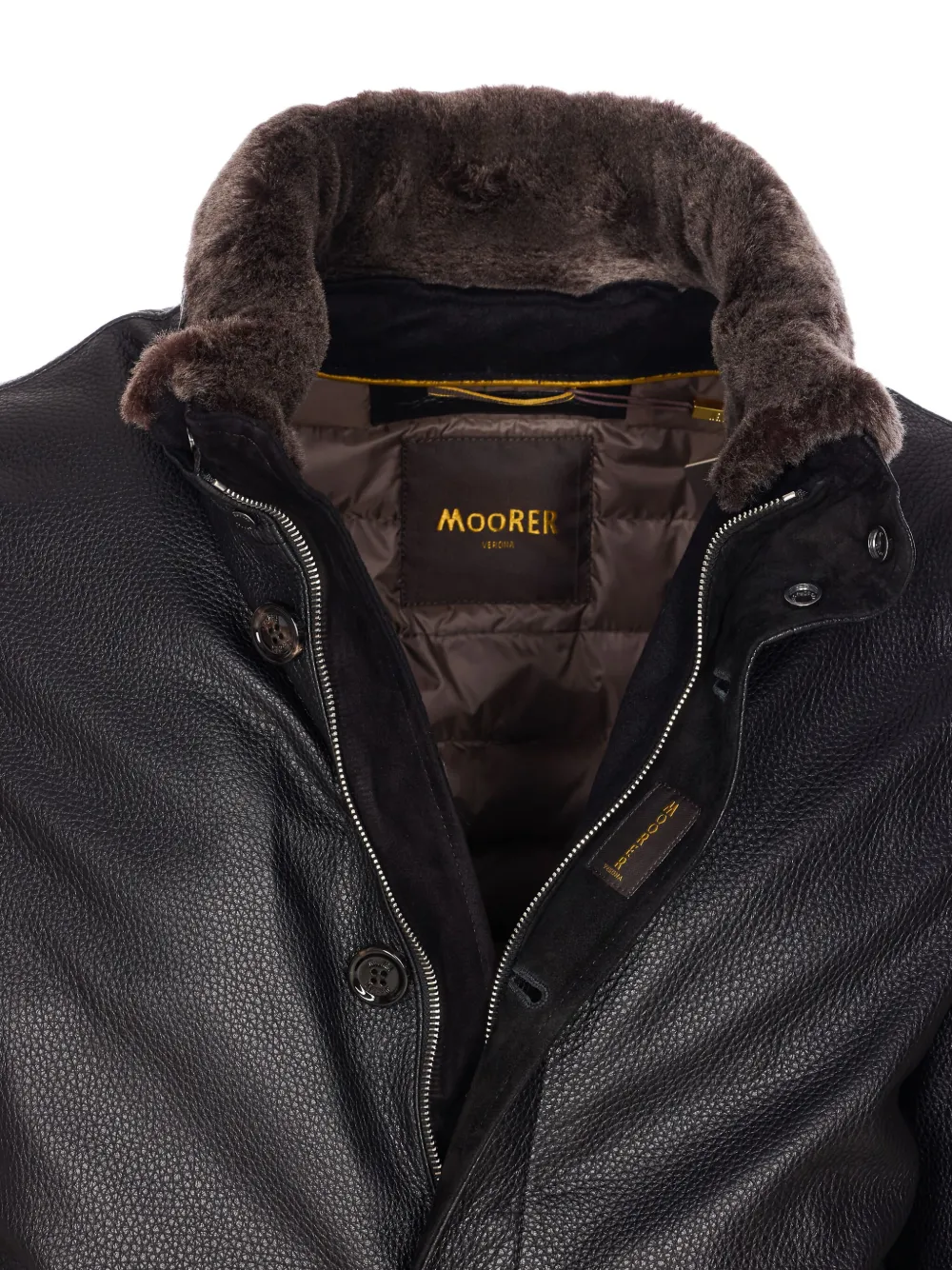 Moorer Leren jack met lange mouwen en afwerking van bont Zwart