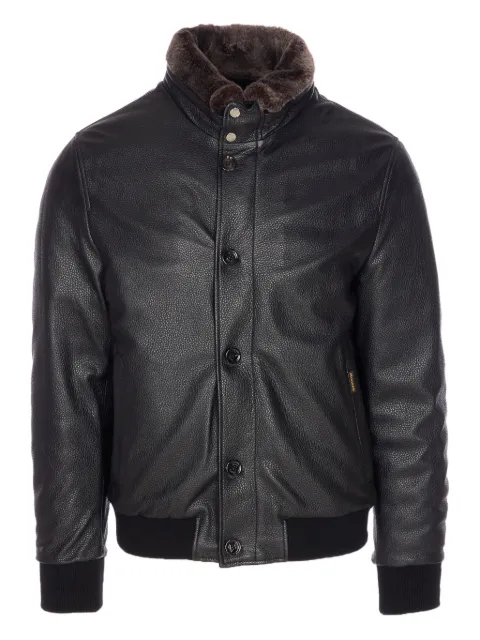 Moorer fur-trimmed long-sleeve leather jacket