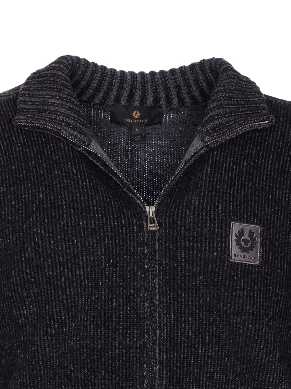 Belstaff High Collar Long Sleeve Zip Knit Sweater In Black