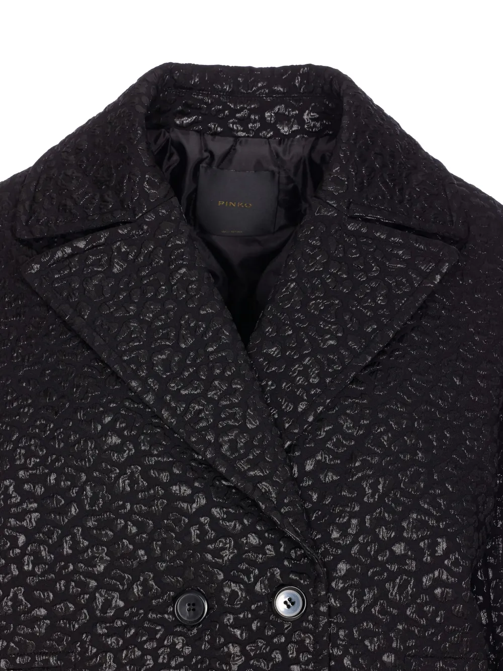 Pinko Double-breasted Leopard Print Coat Pockets In Black