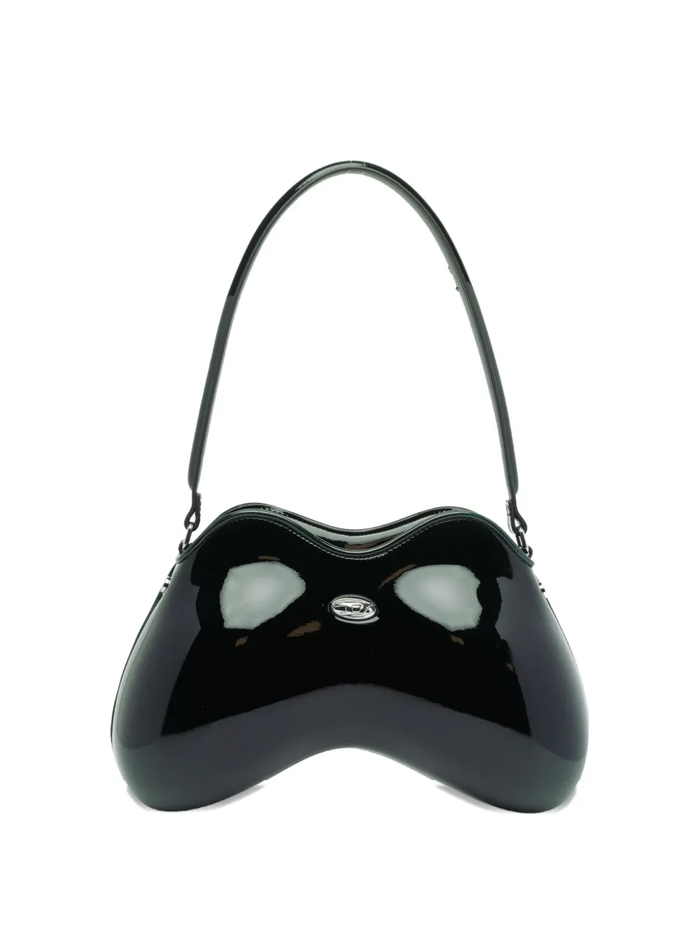 Diesel Medium Double-d Curved Shoulder Bag In Black