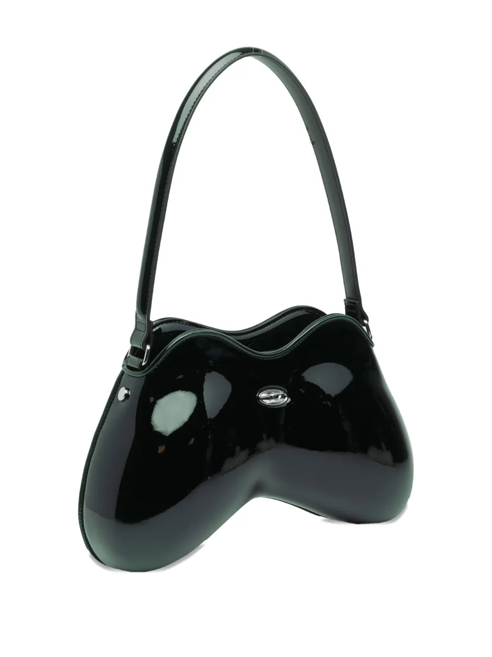 Diesel Medium Double-d Curved Shoulder Bag In Black