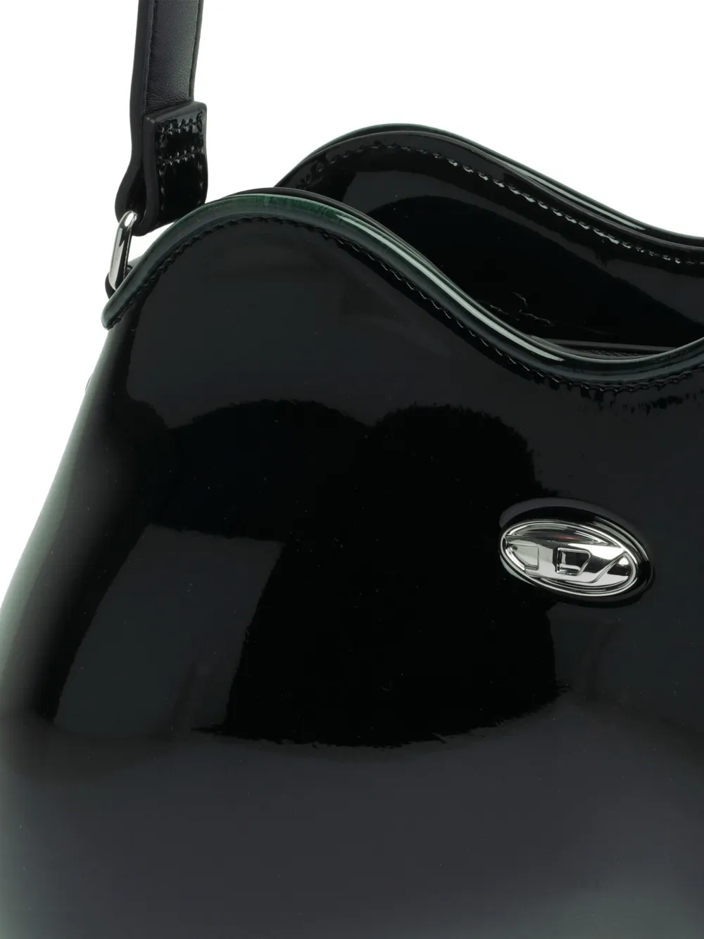 Diesel Medium Double-d Curved Shoulder Bag In Black