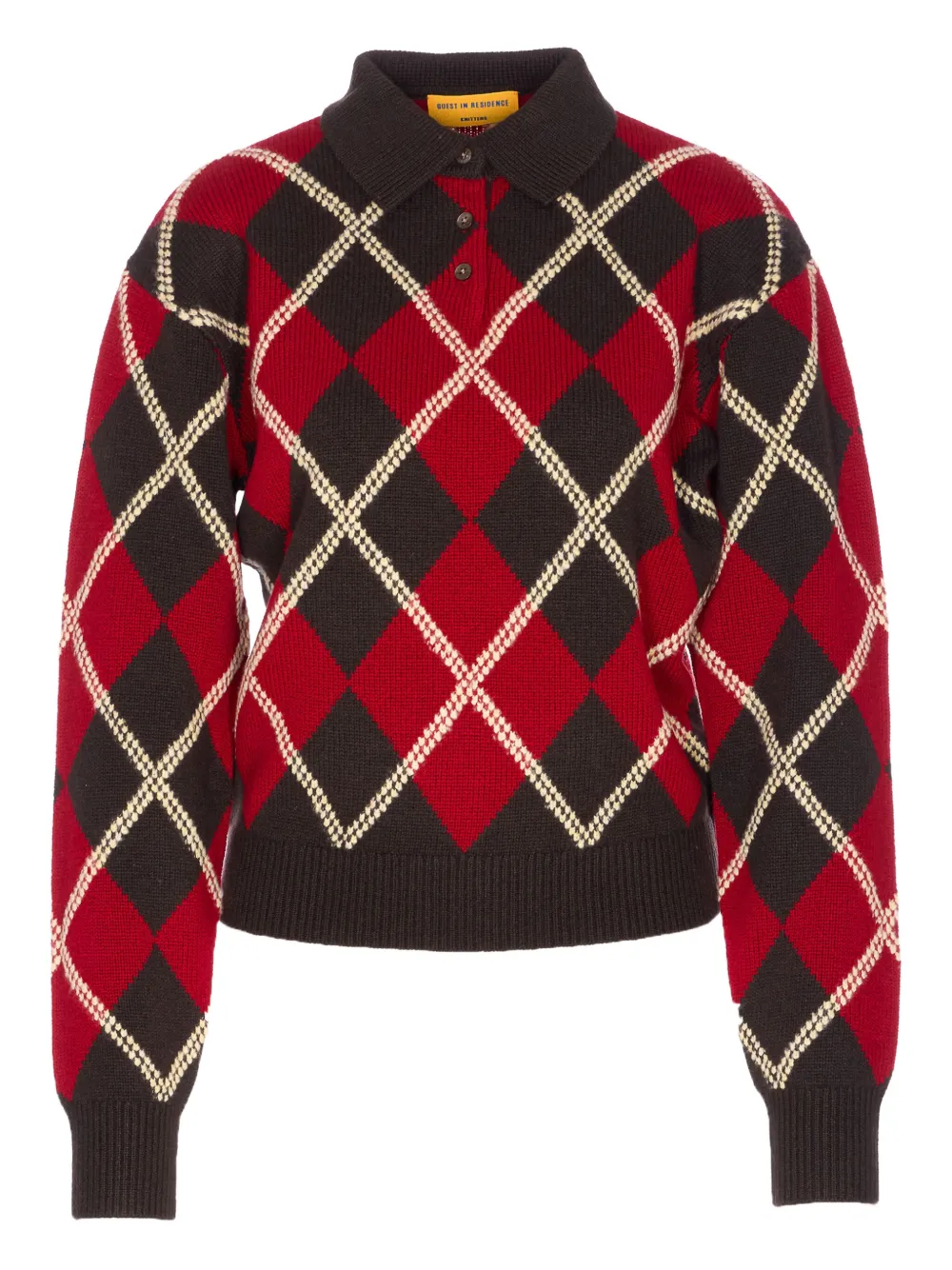 Guest In Residence diamond-pattern polo sweater | Brown | Image 1