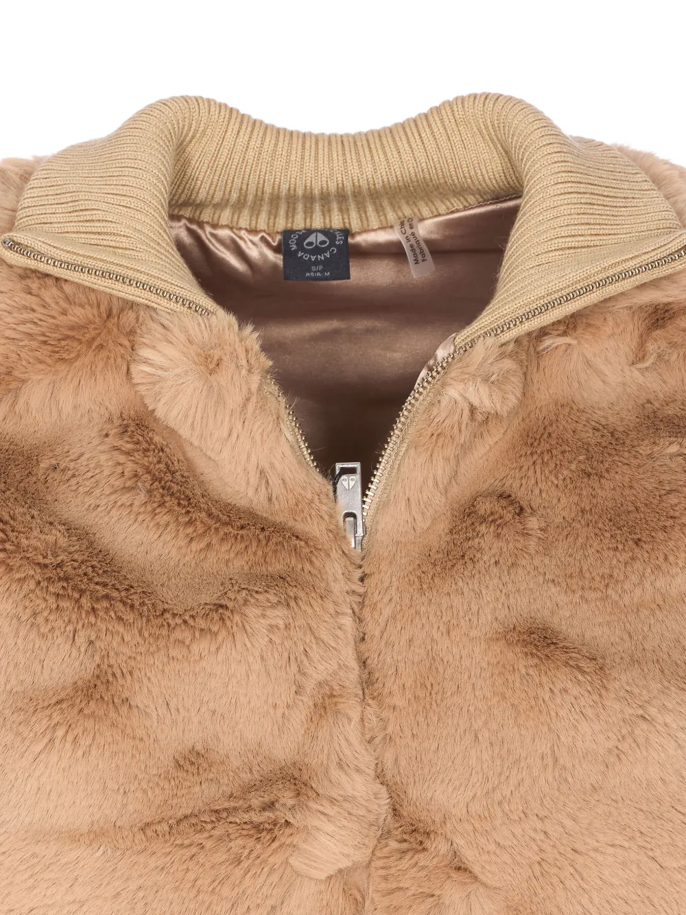 Moose Knuckles Ribgebreid jack van imitatiebont Beige