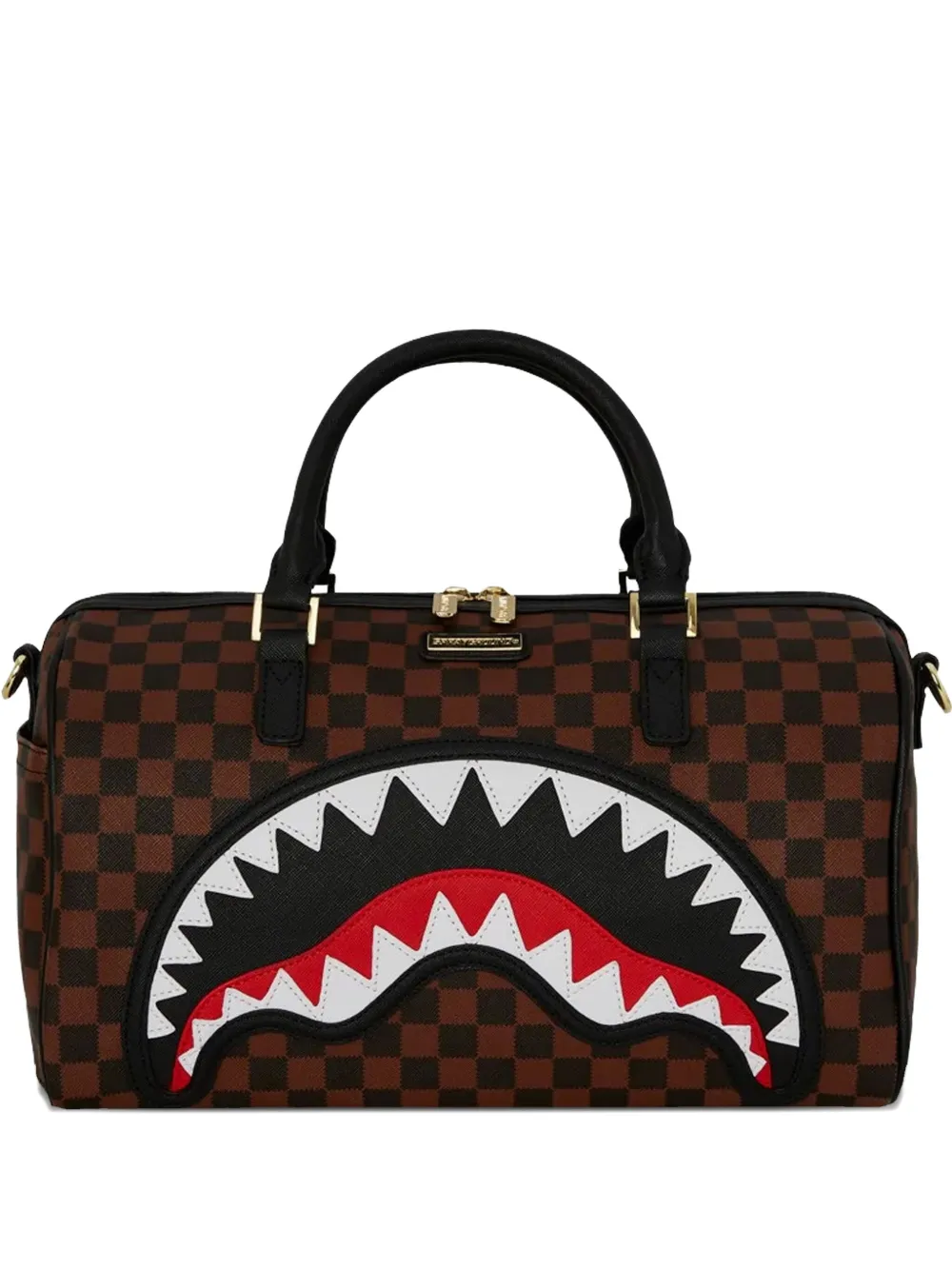Sprayground شنطة عملية كاروهات بطبعة فم سمك القرش | بني | Image 1