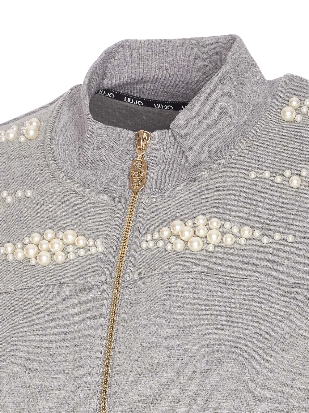 Liu •jo Knit Sweatshirt With Pearl Embellished Shoulders In Gray