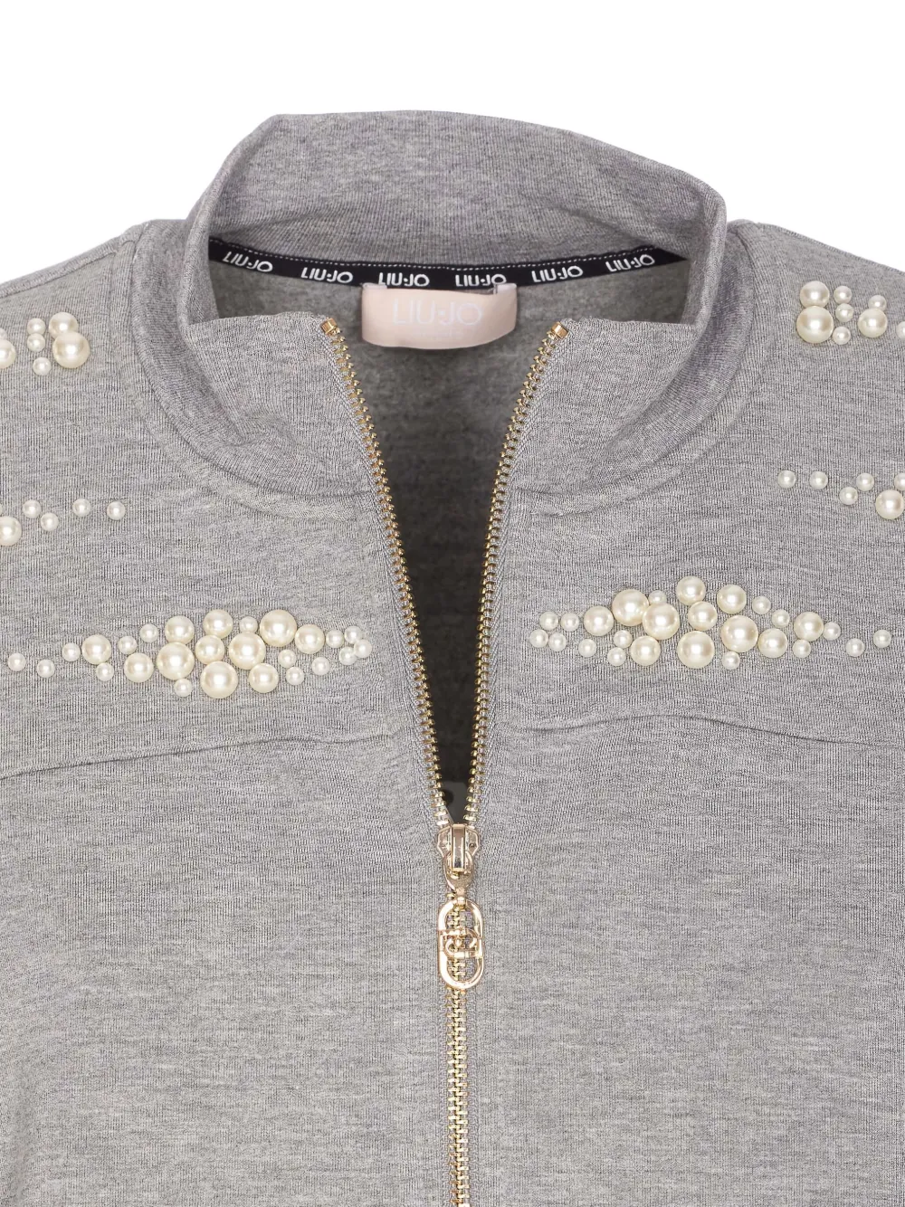 Liu •jo Knit Sweatshirt With Pearl Embellished Shoulders In Gray