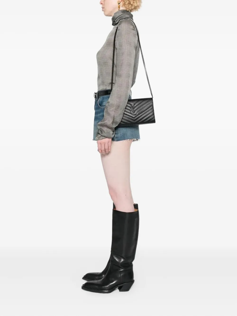 Saint Laurent Classic Cassandre leren clutch met ketting - Zwart