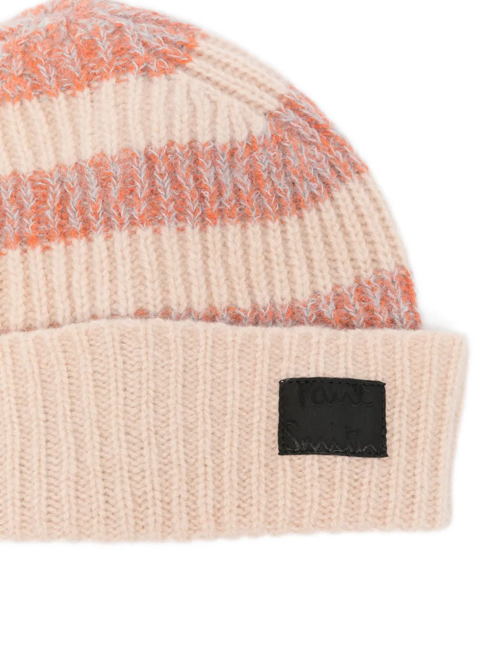 Paul Smith Striped Ribbed Beanie In Neutral