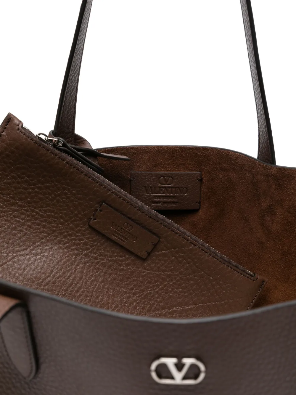Valentino Medium Leather Tote With Eyelet And Studs In Brown