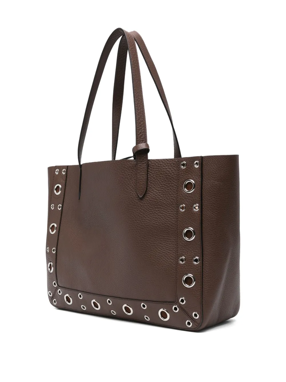 Valentino Medium Leather Tote With Eyelet And Studs In Brown