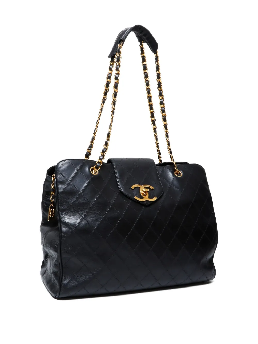 Pre-owned Chanel 1989-1991 Jumbo Supermodel Quilted Chain Shoulder Bag In Black