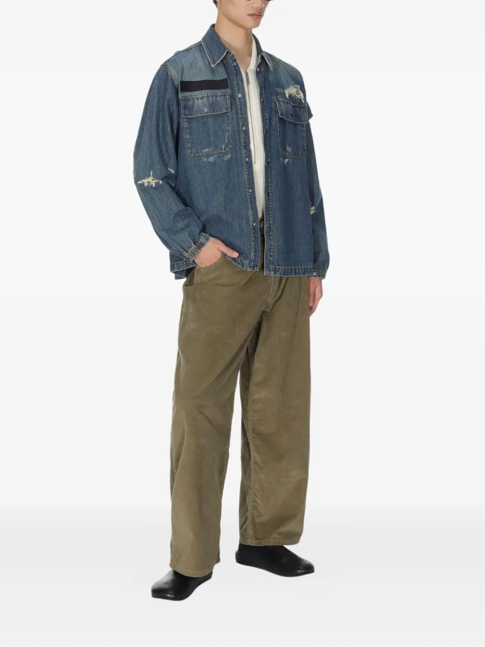 Helmut Lang Distressed Denim Jacket In Blue
