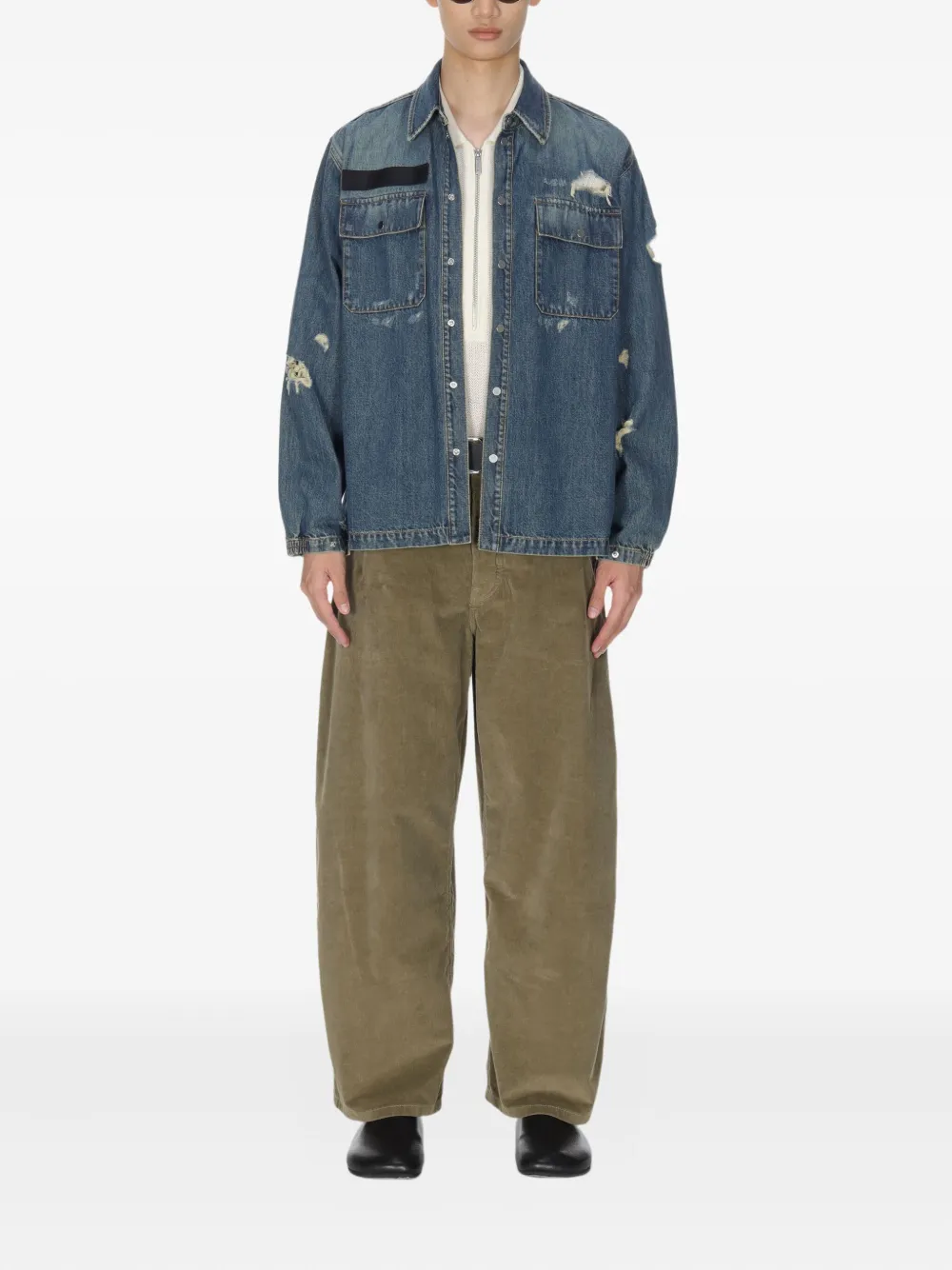 Helmut Lang Distressed Denim Jacket In Blue
