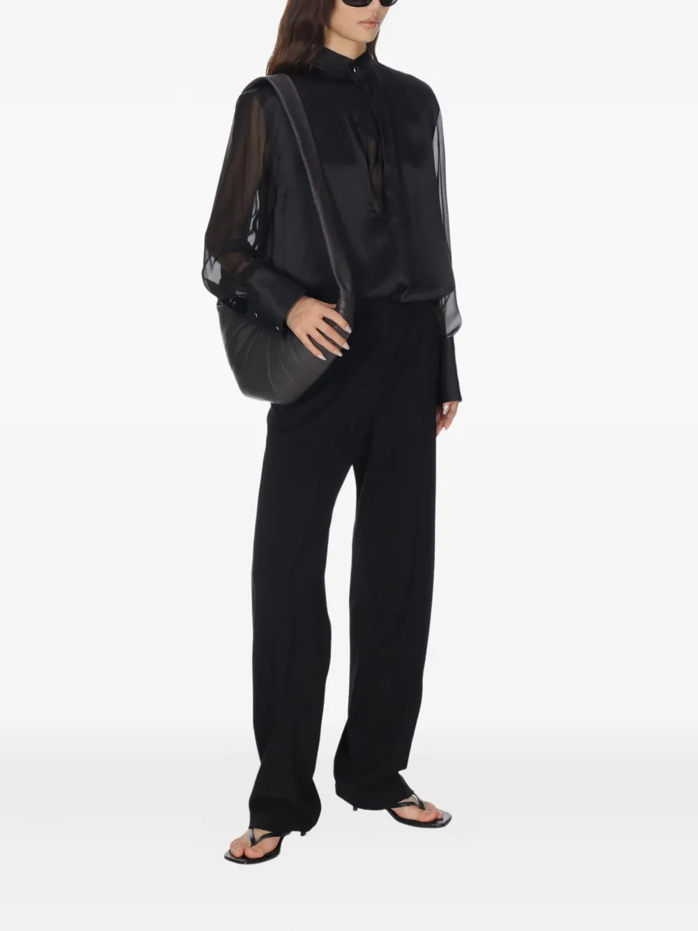 Helmut Lang Zijden blouse met doorzichtige vlakken Zwart