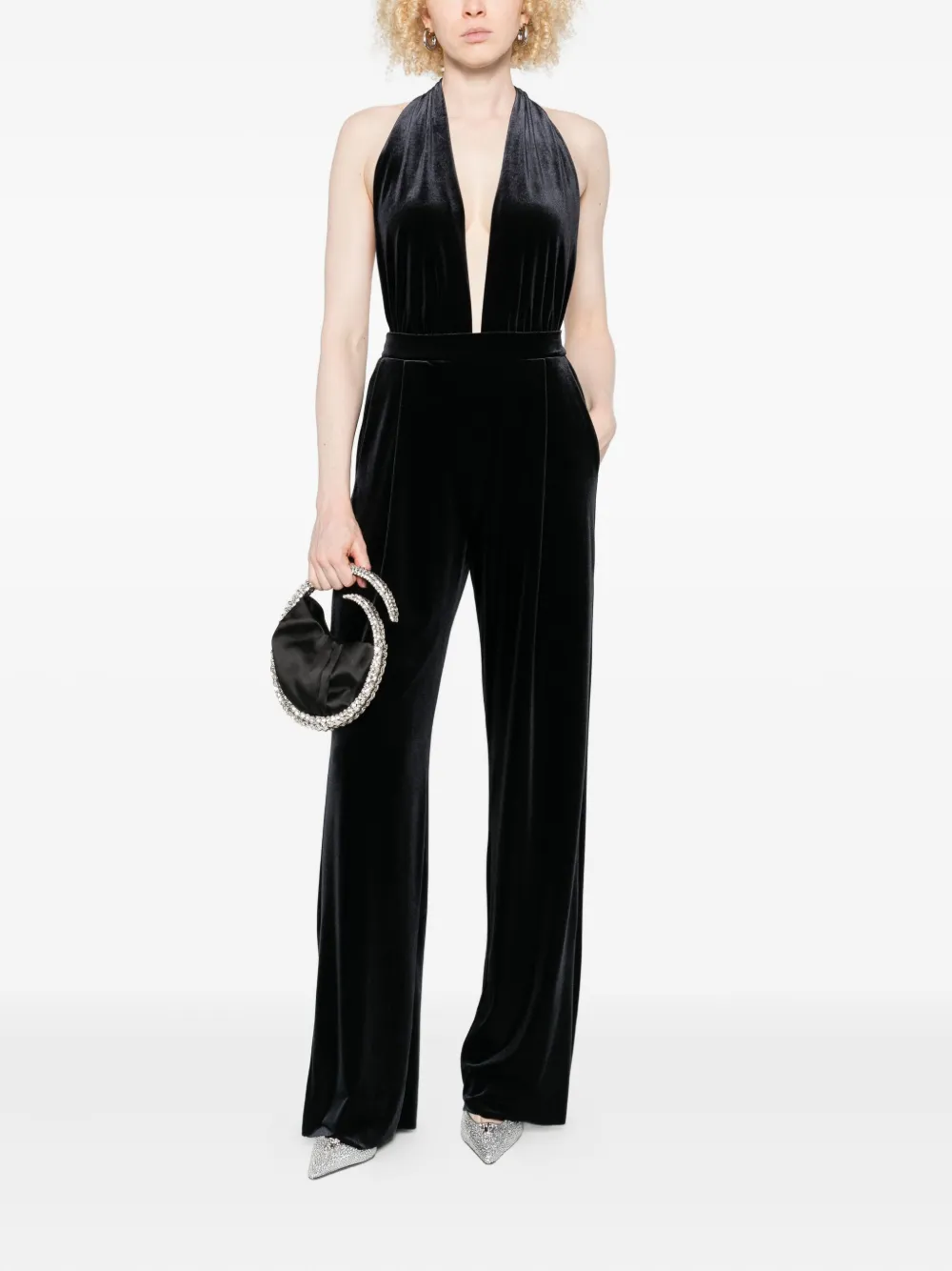 Amazuìn Gily fluwelen jumpsuit met halternek - Zwart