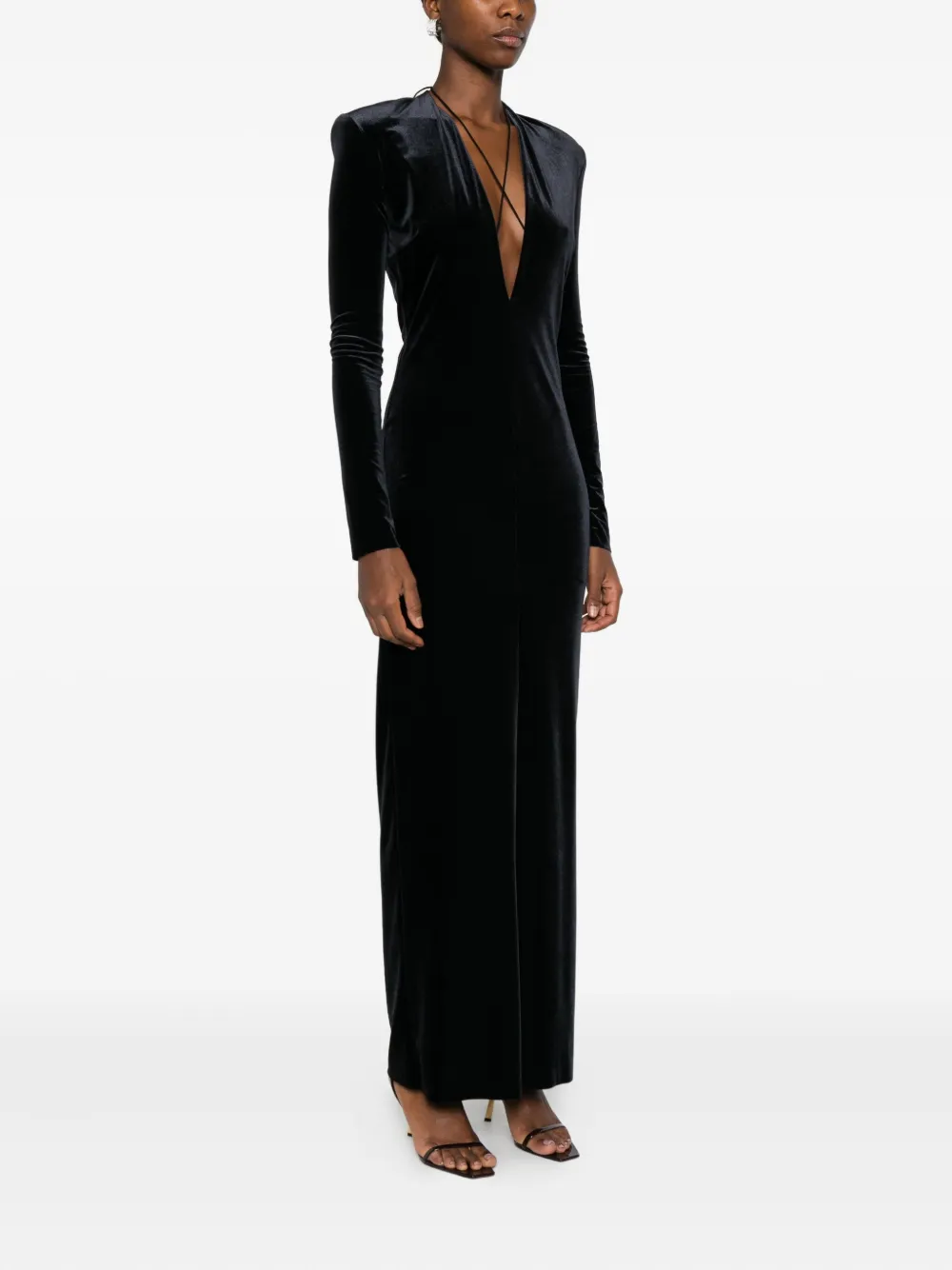 Amazuìn Fluwelen maxi-jurk met diepe hals Zwart