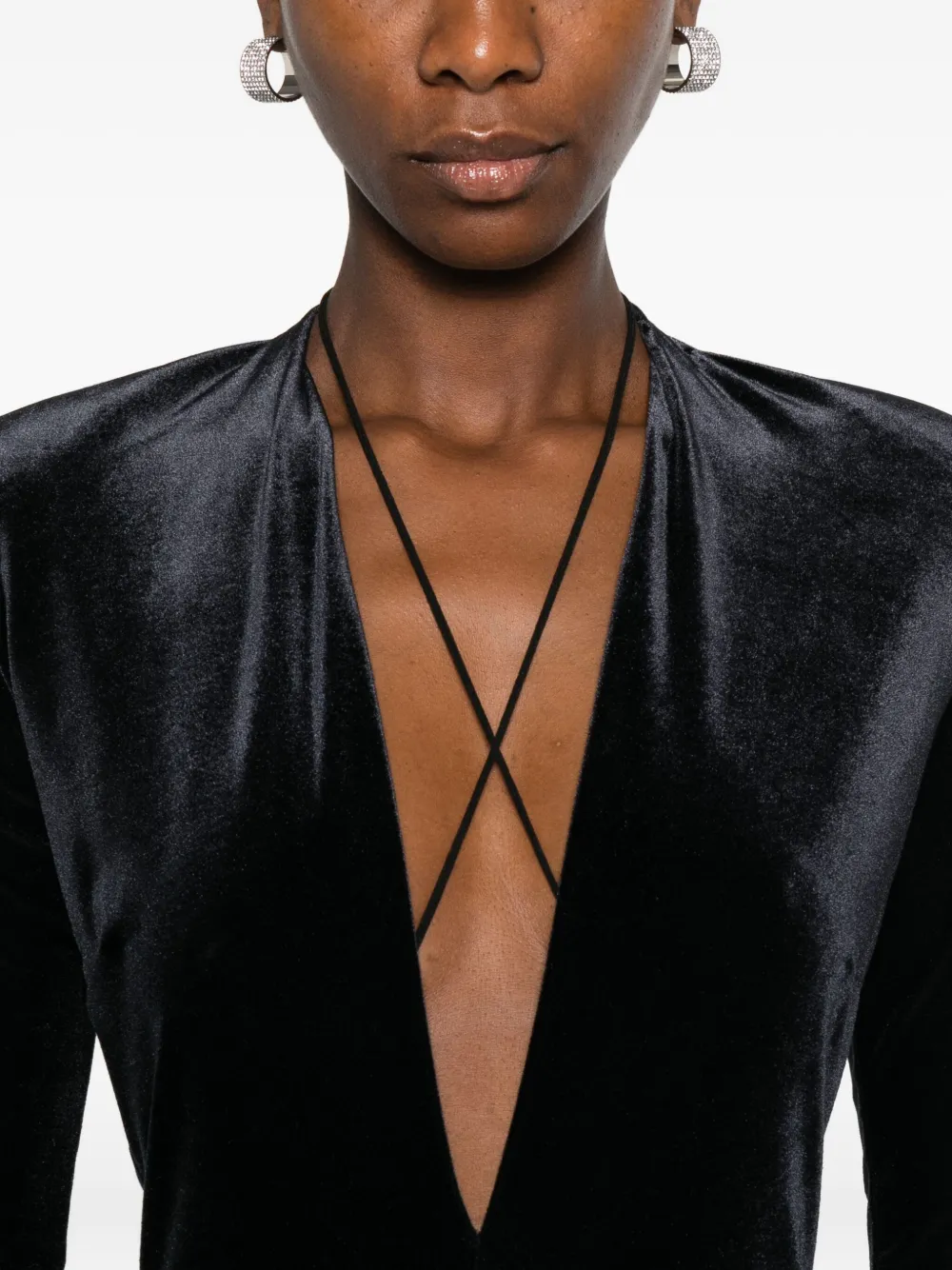 Amazuìn Fluwelen maxi-jurk met diepe hals Zwart