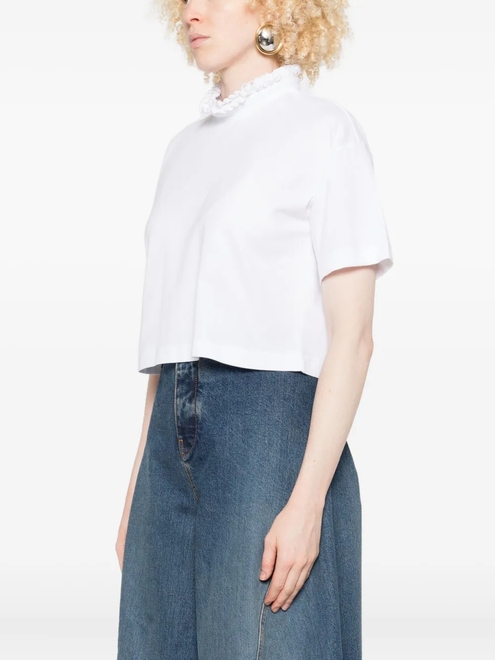 Ruffled-Neck Crop T-Shirt