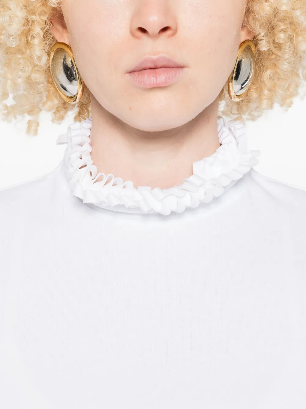 Ruffled-Neck Crop T-Shirt