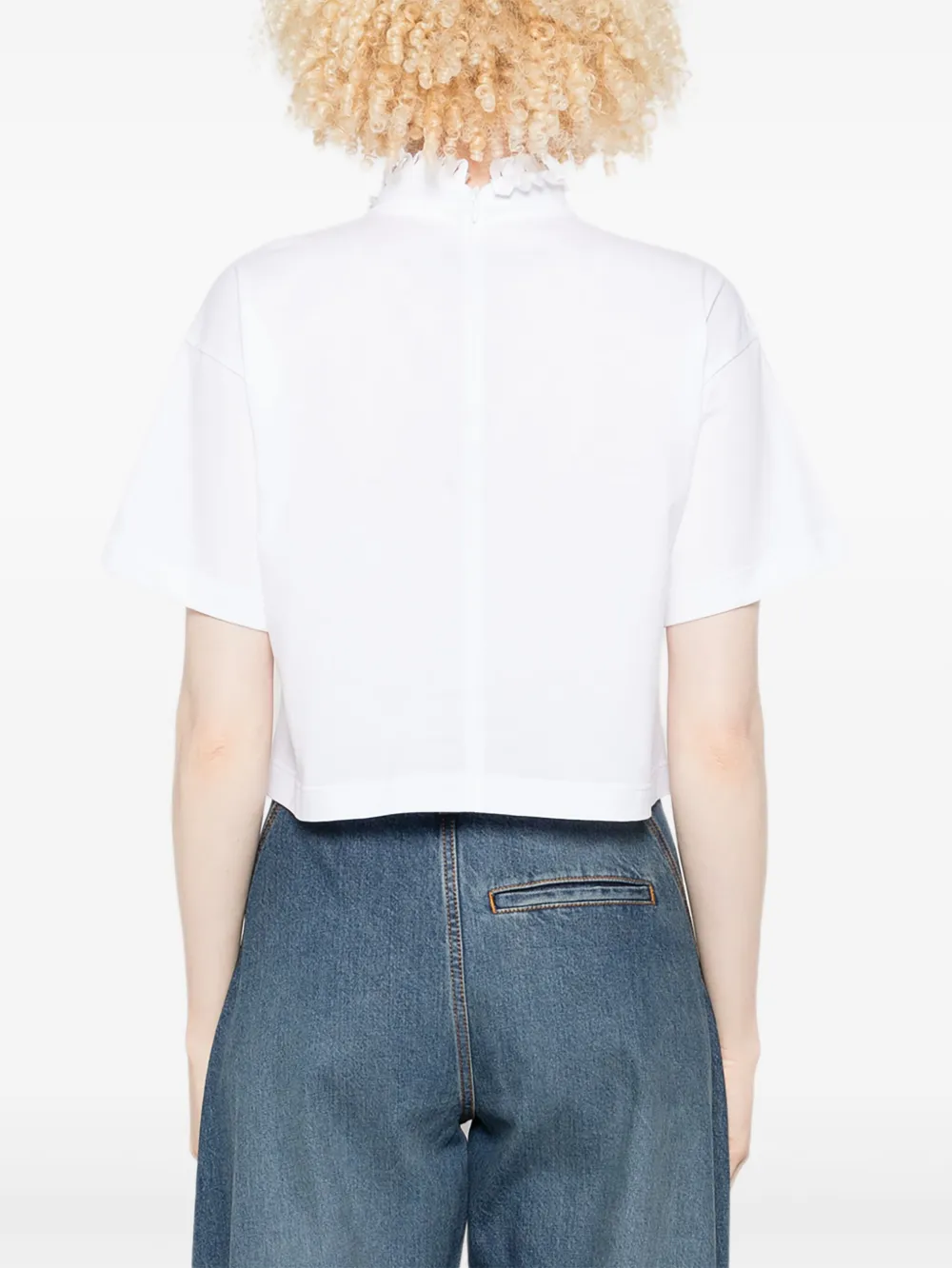 Ruffled-Neck Crop T-Shirt