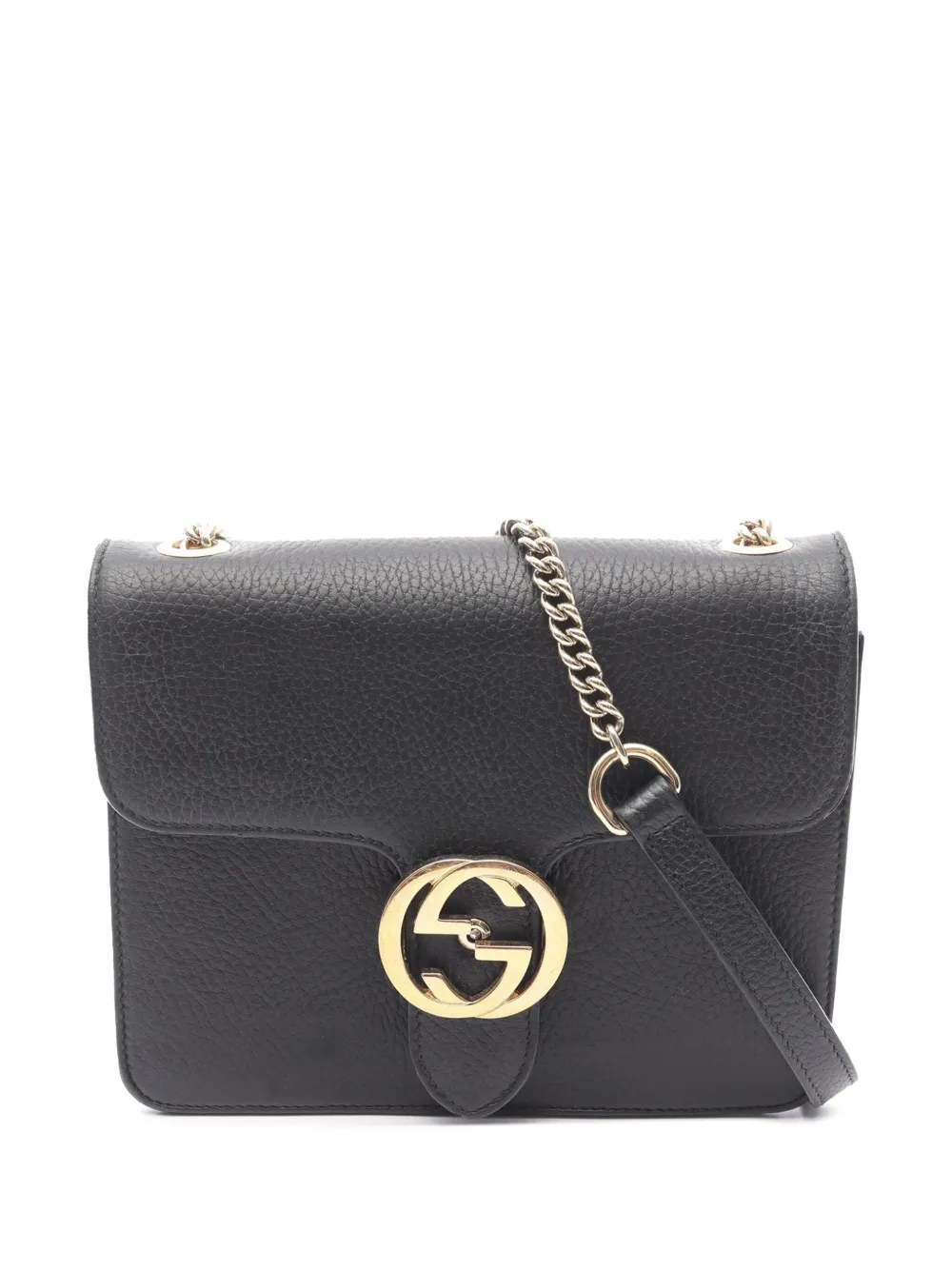Pre-owned Gucci 2000-2015 Small Dollar Calfskin Interlocking G Crossbody Bag In Black