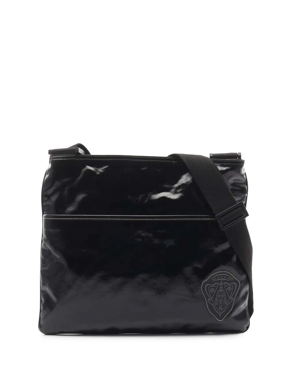Pre-owned Gucci 2000-2015 Coated Canvas Crest Crossbody Bag In Black