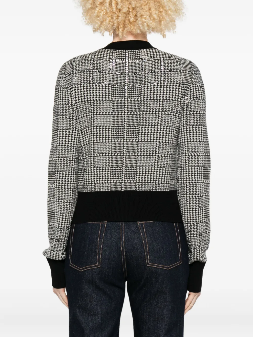 Ermanno Scervino Houndstooth Sequin-embellished Cardigan In Black
