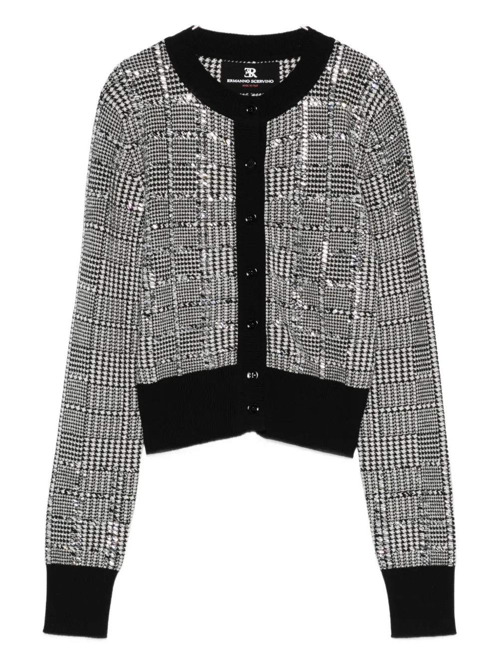 Ermanno Scervino Houndstooth Sequin-embellished Cardigan In Black