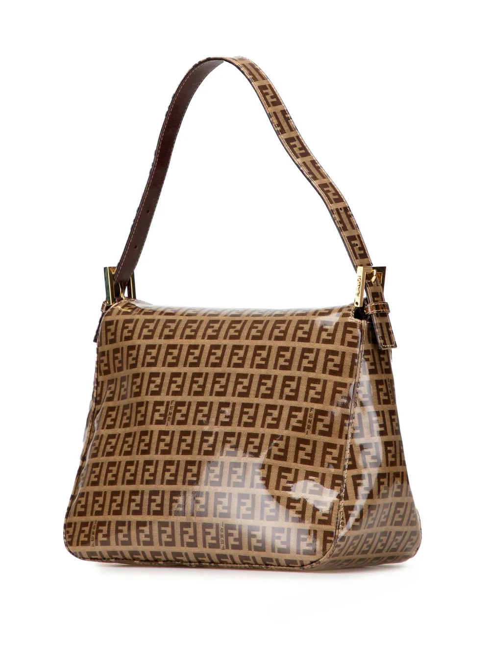 Pre-owned Fendi 20th Century Zucchino Crystal Double Flap Shoulder Bag In Brown