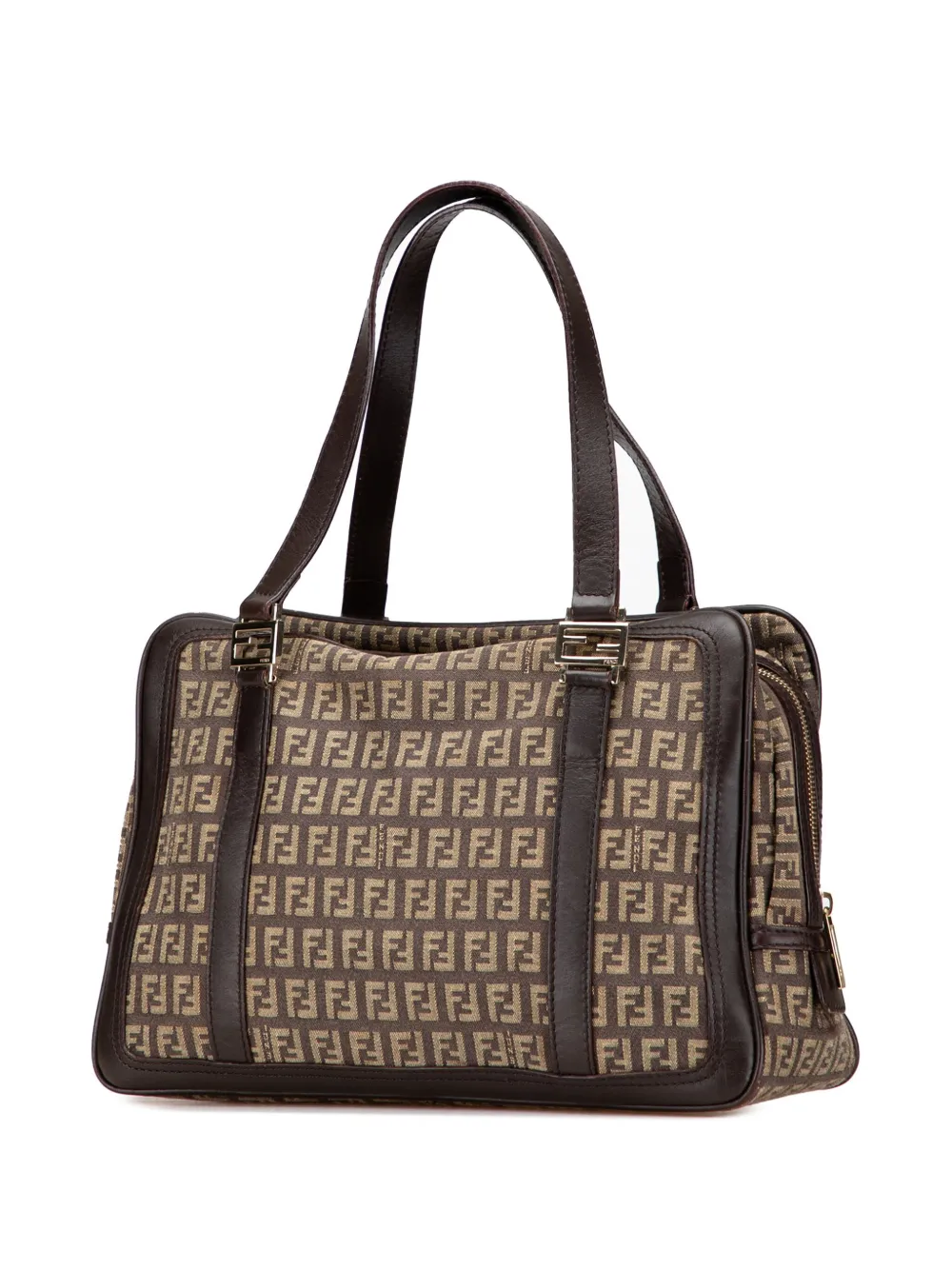 Pre-owned Fendi 2000-2010 Zucchino Canvas Shoulder Bag In Brown