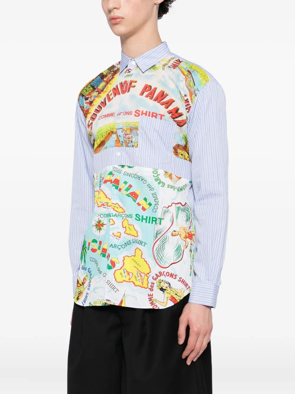 Comme Des Garçons Shirt Gestreept overhemd met colourblocking Blauw