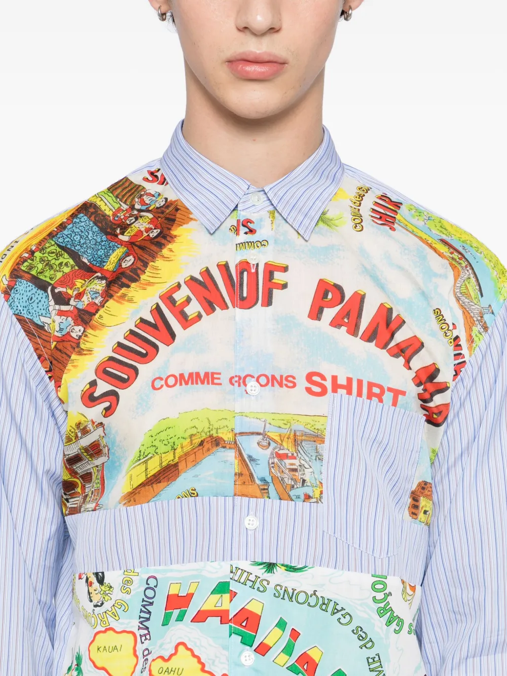 Comme Des Garçons Shirt Gestreept overhemd met colourblocking Blauw